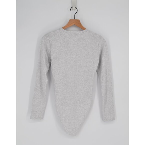 NEW ZARA Long Sleeve Bodysuit Heather Grey Women L Cotton Jersey Snap Fitted Top - Picture 2 of 7
